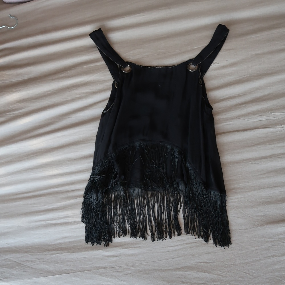Black Free People Fringe Tank Top